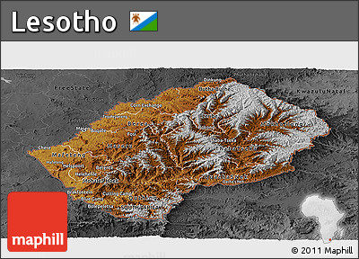 Physical Panoramic Map of Lesotho, darken, desaturated