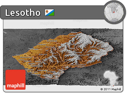 Physical Panoramic Map of Lesotho, darken, desaturated