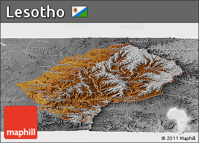 Physical Panoramic Map of Lesotho, desaturated