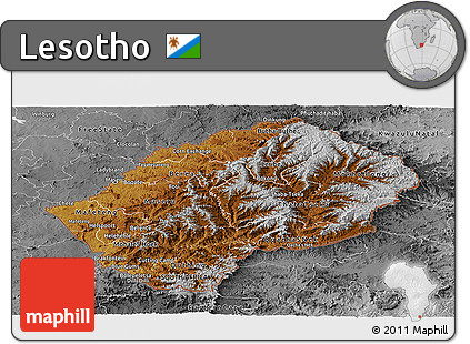 Physical Panoramic Map of Lesotho, desaturated