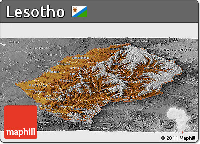 Physical Panoramic Map of Lesotho, desaturated