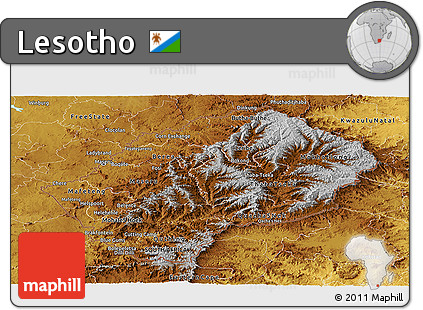 Physical Panoramic Map of Lesotho