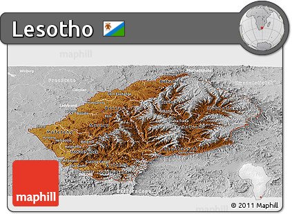 Physical Panoramic Map of Lesotho, lighten, desaturated