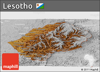 Physical Panoramic Map of Lesotho, lighten, desaturated