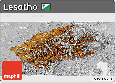 Physical Panoramic Map of Lesotho, lighten, desaturated