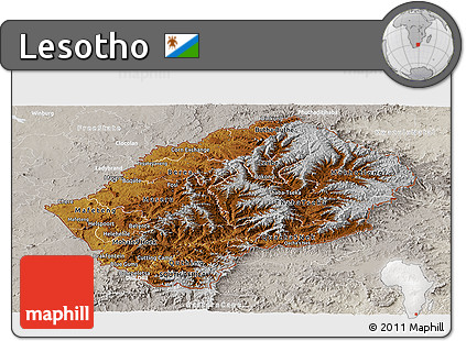 Physical Panoramic Map of Lesotho, lighten, semi-desaturated