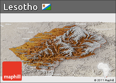Physical Panoramic Map of Lesotho, lighten, semi-desaturated