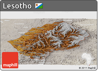 Physical Panoramic Map of Lesotho, lighten, semi-desaturated