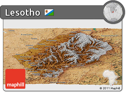Physical Panoramic Map of Lesotho, satellite outside