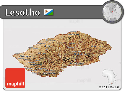 Satellite Panoramic Map of Lesotho, cropped outside