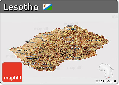 Satellite Panoramic Map of Lesotho, cropped outside