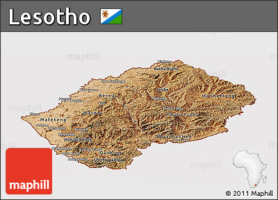 Satellite Panoramic Map of Lesotho, cropped outside