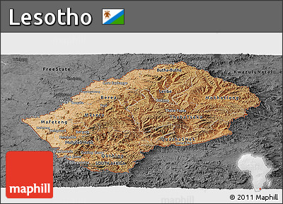 Satellite Panoramic Map of Lesotho, darken, desaturated