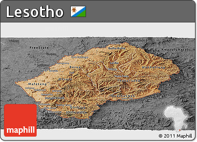 Satellite Panoramic Map of Lesotho, darken, desaturated