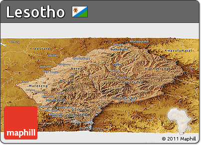 Satellite Panoramic Map of Lesotho, physical outside