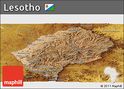 Satellite Panoramic Map of Lesotho, physical outside