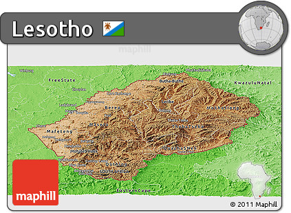 Satellite Panoramic Map of Lesotho, political shades outside