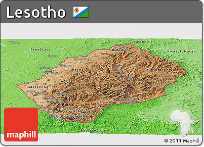 Satellite Panoramic Map of Lesotho, political shades outside