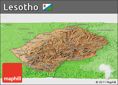 Satellite Panoramic Map of Lesotho, political shades outside