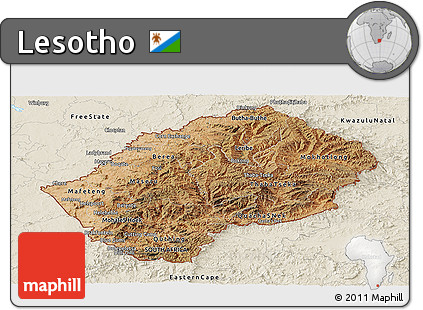 Satellite Panoramic Map of Lesotho, shaded relief outside