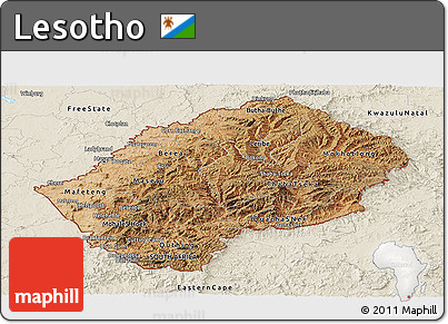 Satellite Panoramic Map of Lesotho, shaded relief outside