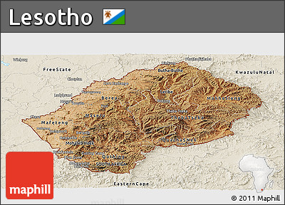 Satellite Panoramic Map of Lesotho, shaded relief outside