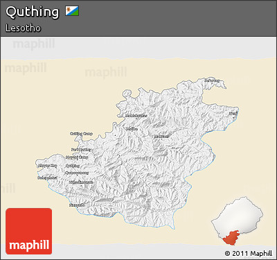 Classic Style 3D Map of Quthing, single color outside