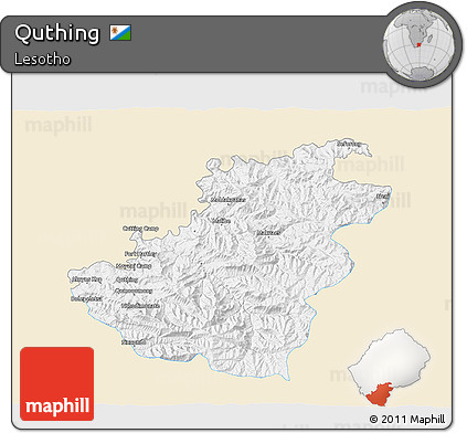 Classic Style 3D Map of Quthing, single color outside
