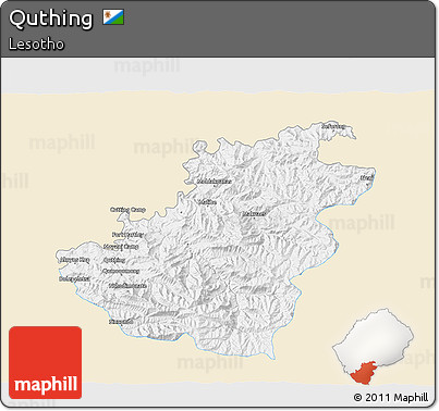 Classic Style 3D Map of Quthing, single color outside