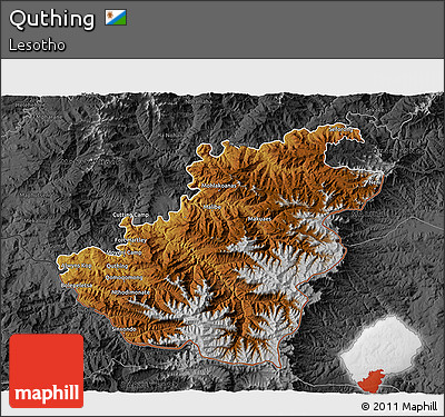 Physical 3D Map of Quthing, darken, desaturated