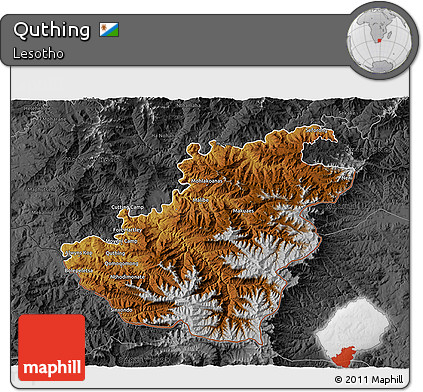 Physical 3D Map of Quthing, darken, desaturated