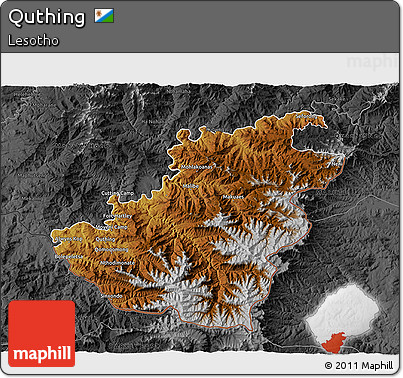 Physical 3D Map of Quthing, darken, desaturated
