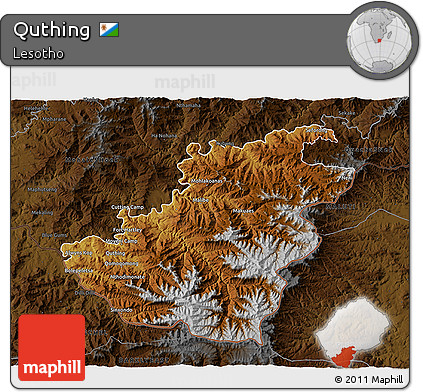 Physical 3D Map of Quthing, darken