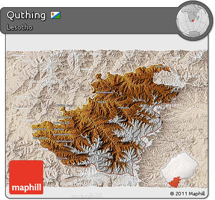 Physical 3D Map of Quthing, lighten
