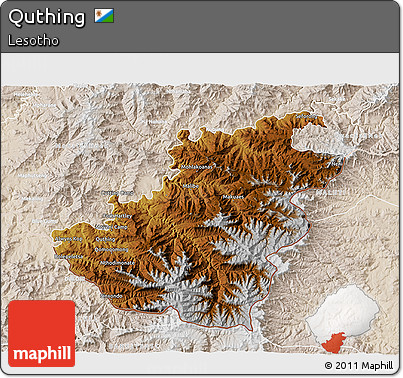 Physical 3D Map of Quthing, lighten
