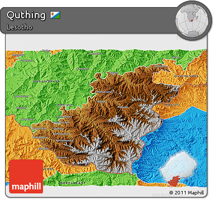 Physical 3D Map of Quthing, political outside