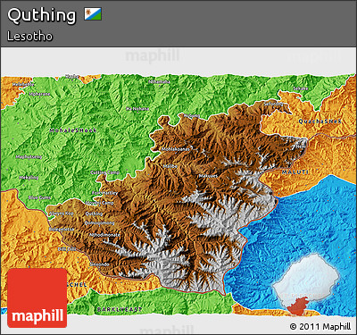 Physical 3D Map of Quthing, political outside