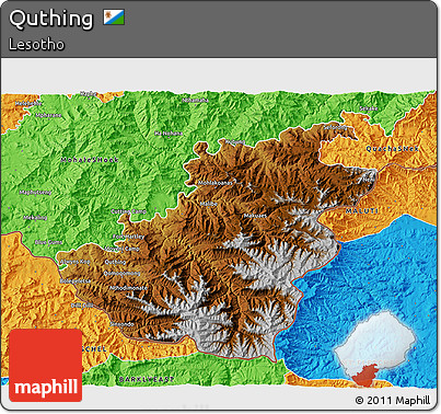 Physical 3D Map of Quthing, political outside