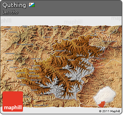 Physical 3D Map of Quthing, satellite outside