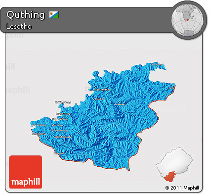 Political 3D Map of Quthing, cropped outside