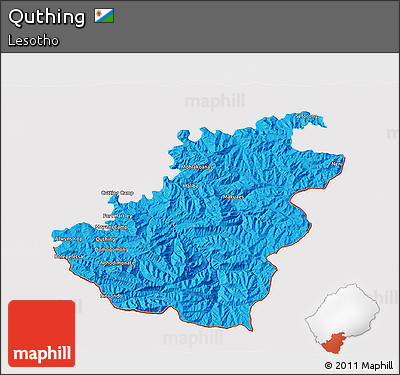 Political 3D Map of Quthing, cropped outside