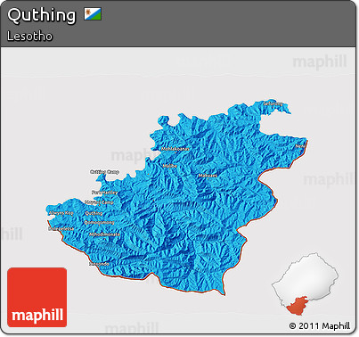 Political 3D Map of Quthing, cropped outside