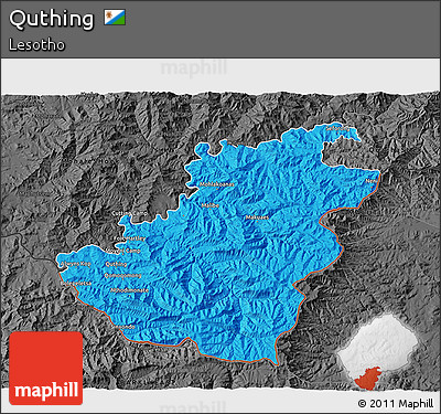 Political 3D Map of Quthing, darken, desaturated