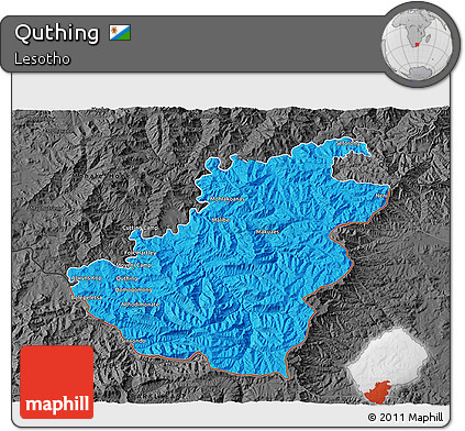 Political 3D Map of Quthing, darken, desaturated