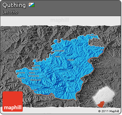 Political 3D Map of Quthing, darken, desaturated