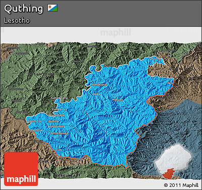 Political 3D Map of Quthing, darken, semi-desaturated