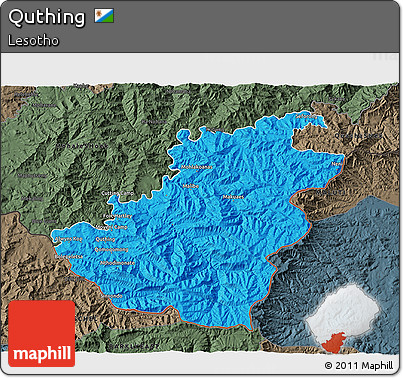 Political 3D Map of Quthing, darken, semi-desaturated