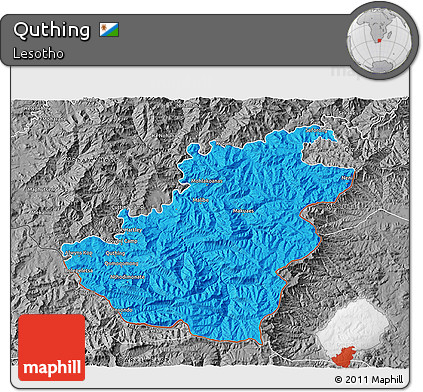 Political 3D Map of Quthing, desaturated