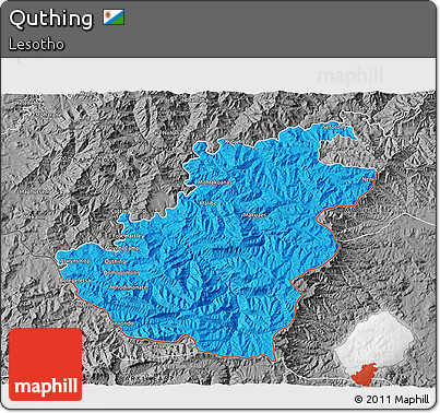 Political 3D Map of Quthing, desaturated