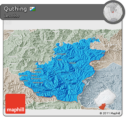 Political 3D Map of Quthing, lighten, semi-desaturated